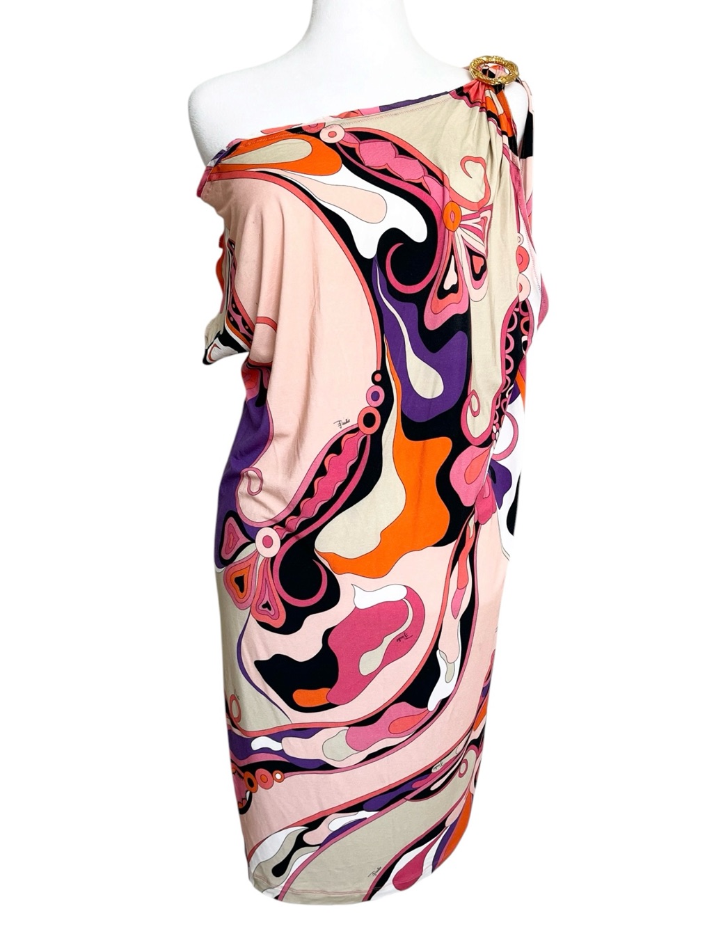 Vintage Emilio Pucci Pink Purple Printed Sleeveless One Shoulder Mini Dress 40 6